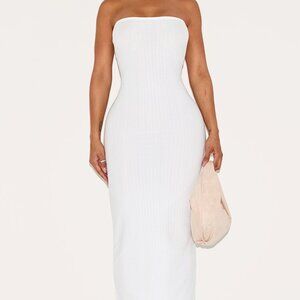 White Textured Bandeau Midaxi Dress